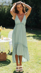 Green High Low Backless Dress