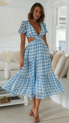 Blue Plaid Open Back Dress