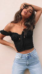 Black Front Necktie Crop Top