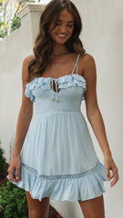 Blue Smocked Backless Mini Dress