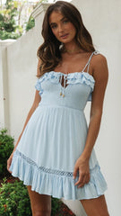 Blue Smocked Backless Mini Dress