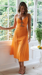 Oranges Midikleid mit Doppelreifen