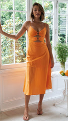 Oranges Midikleid mit Doppelreifen