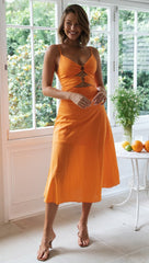 Oranges Midikleid mit Doppelreifen