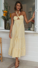Yellow Plaid Halter Midi Dress