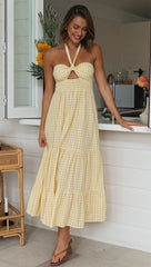 Yellow Plaid Halter Midi Dress