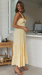Yellow Plaid Halter Midi Dress