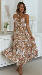 Retro Floral Halter Midi Dress