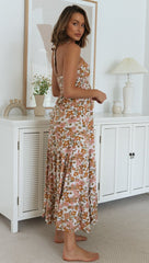 Retro Floral Halter Midi Dress