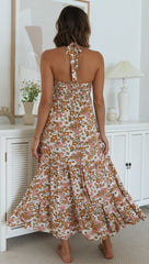 Retro Floral Halter Midi Dress