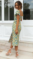 Spring Floral Pencil Midi Dress