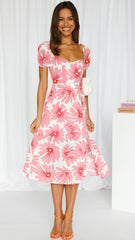 Blush Floral Back Bowtie Midi Dress
