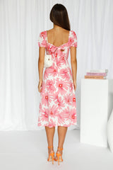 Blush Floral Back Bowtie Midi Dress