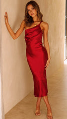 Red One Shoulder Midi Dress