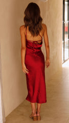 Red One Shoulder Midi Dress