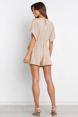 Beige Waist Tie Wrap Romper