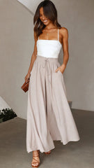 Beige Wide-Leg Casual Pants