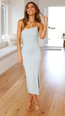 White Slant Bodycon Slip Midi Dress