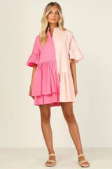 Hot Pink Color Block Shirt Dress