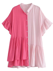 Hot Pink Color Block Shirt Dress
