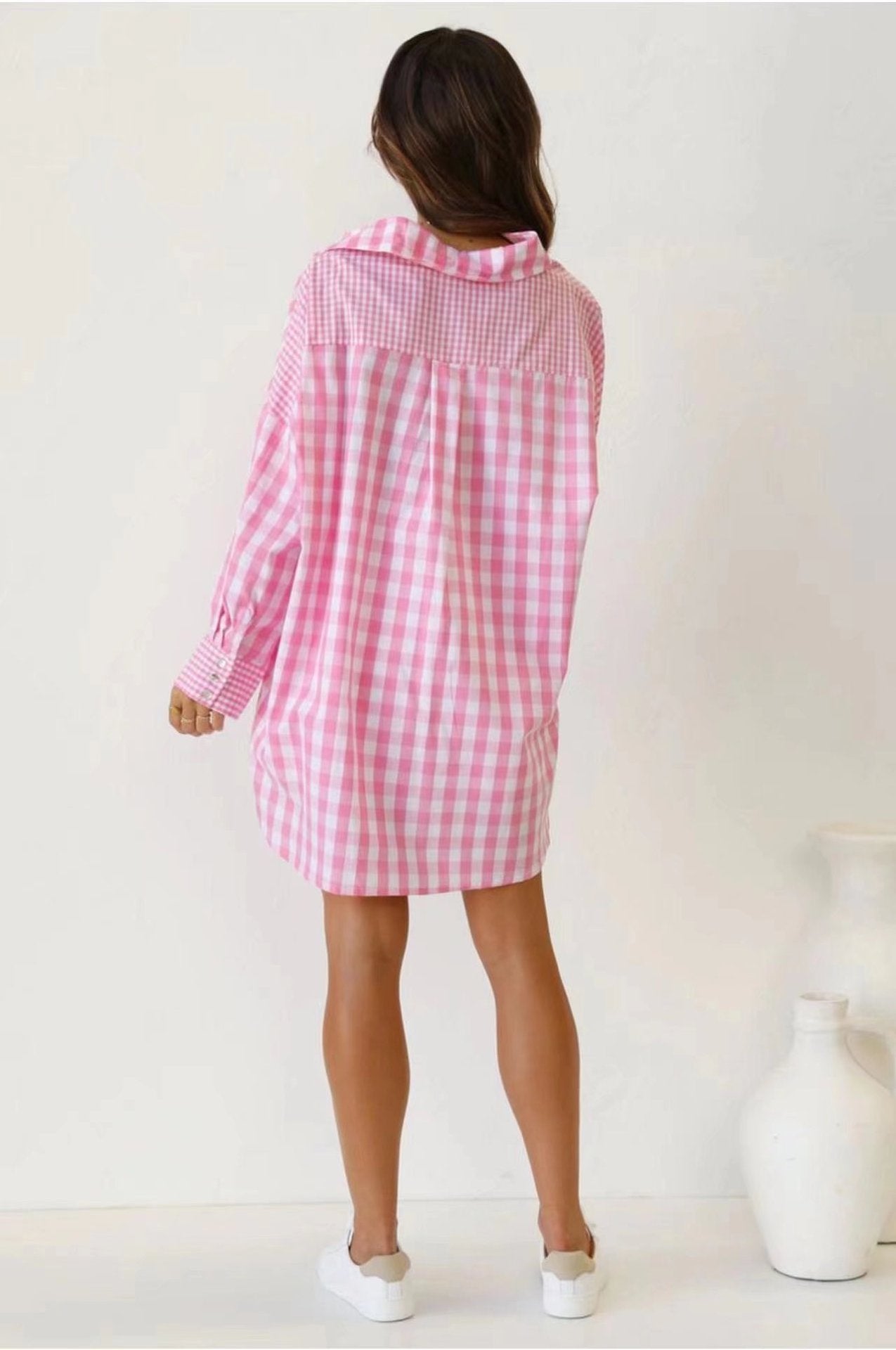 Rosa Button-Down-Hemd mit Gingham-Print