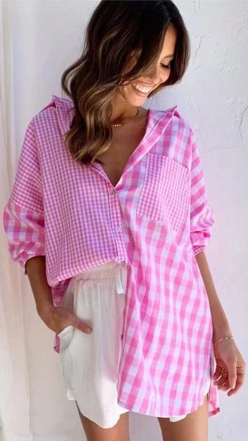 Rosa Button-Down-Hemd mit Gingham-Print
