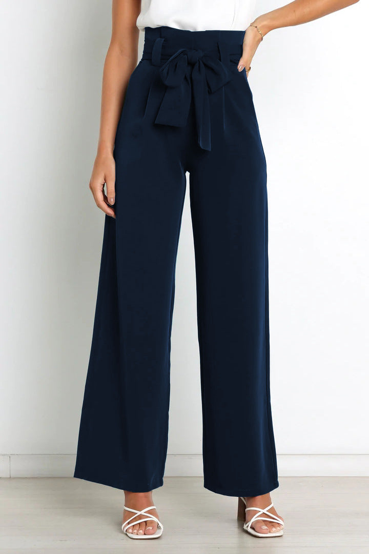 Navy Blue Bowtie Waist Pants
