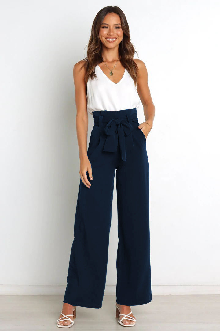 Navy Blue Bowtie Waist Pants