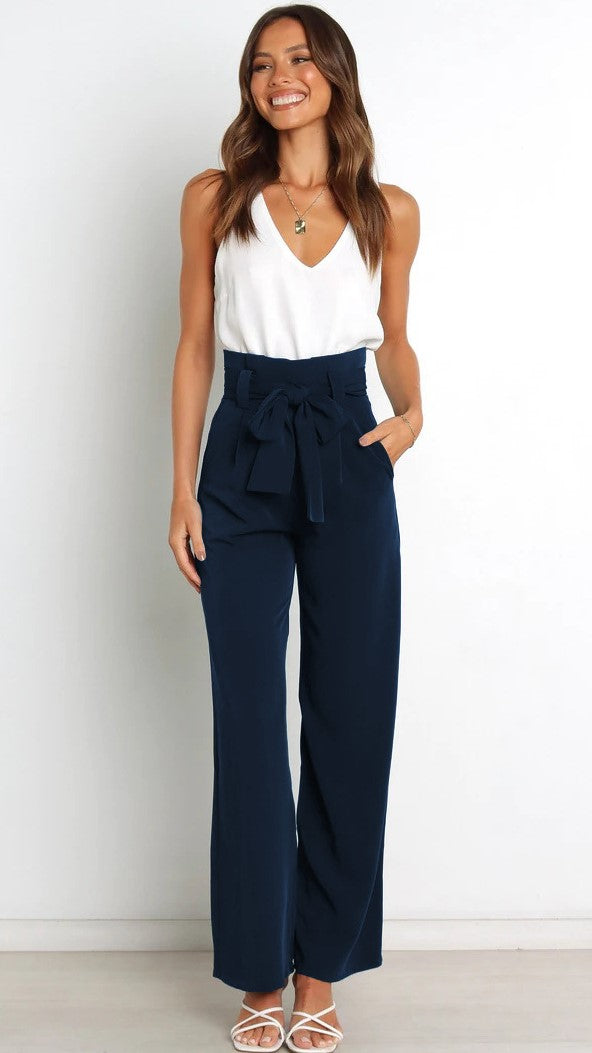 Navy Blue Bowtie Waist Pants