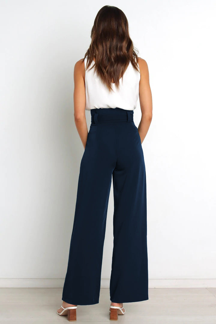 Navy Blue Bowtie Waist Pants