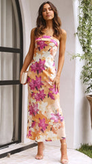 Hot Pink Floral Bandeau Midi Dress