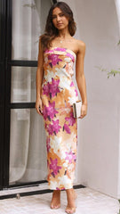 Hot Pink Floral Bandeau Midi Dress