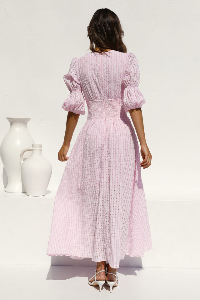 Blush Plaid Textured Midi Dress