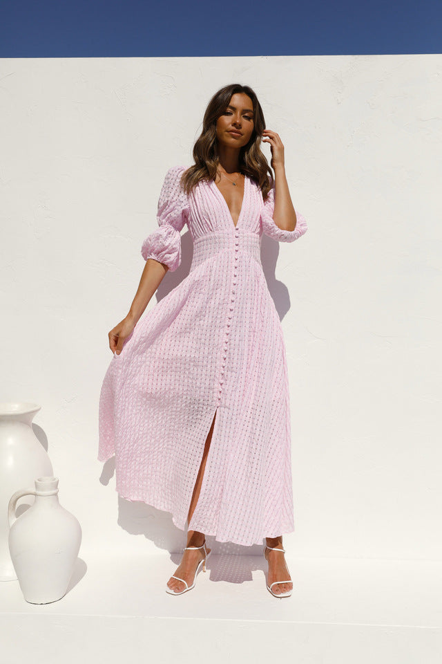 Blush Plaid Textured Midi Dress