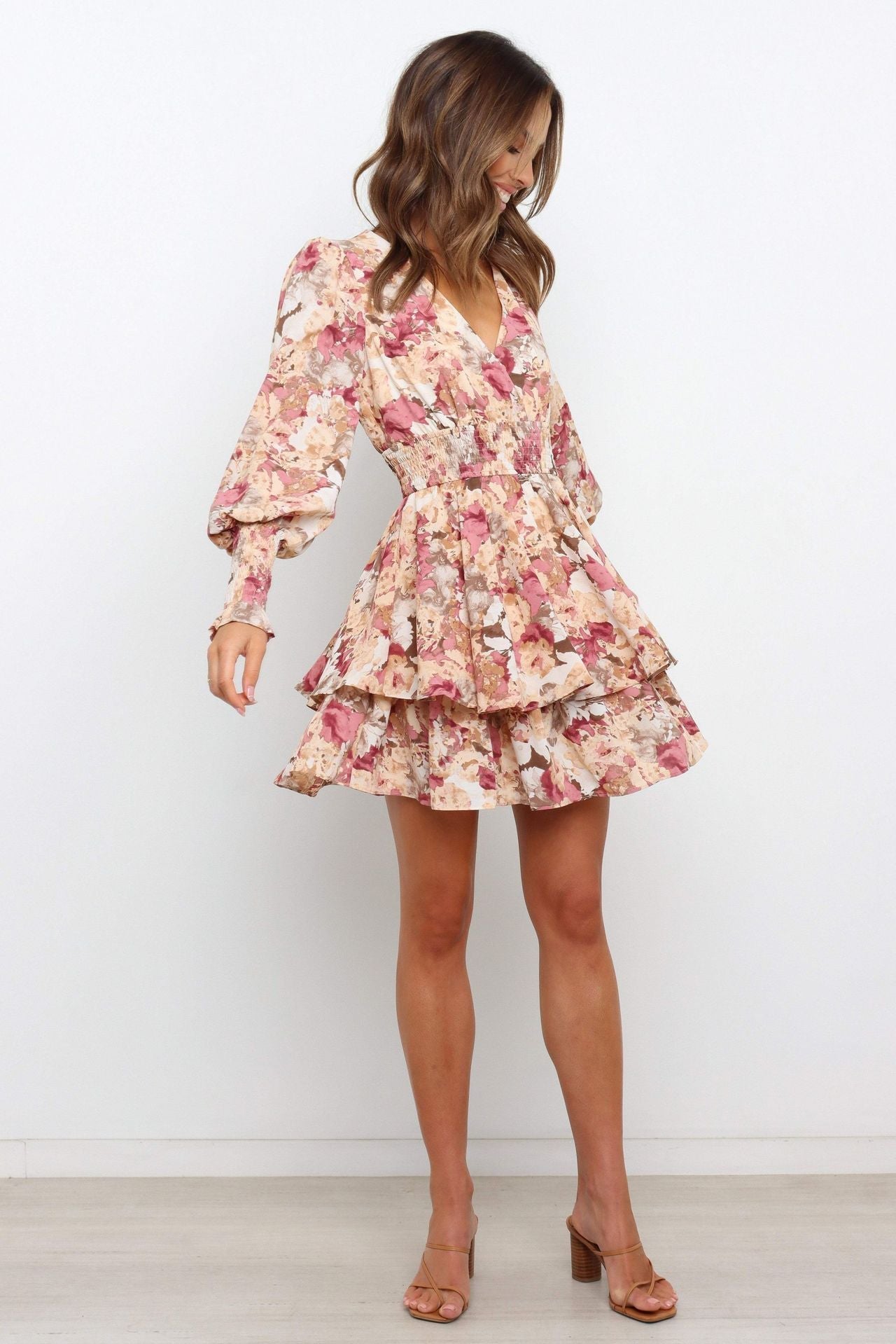 Retro Floral Long Sleeves Mini Dress
