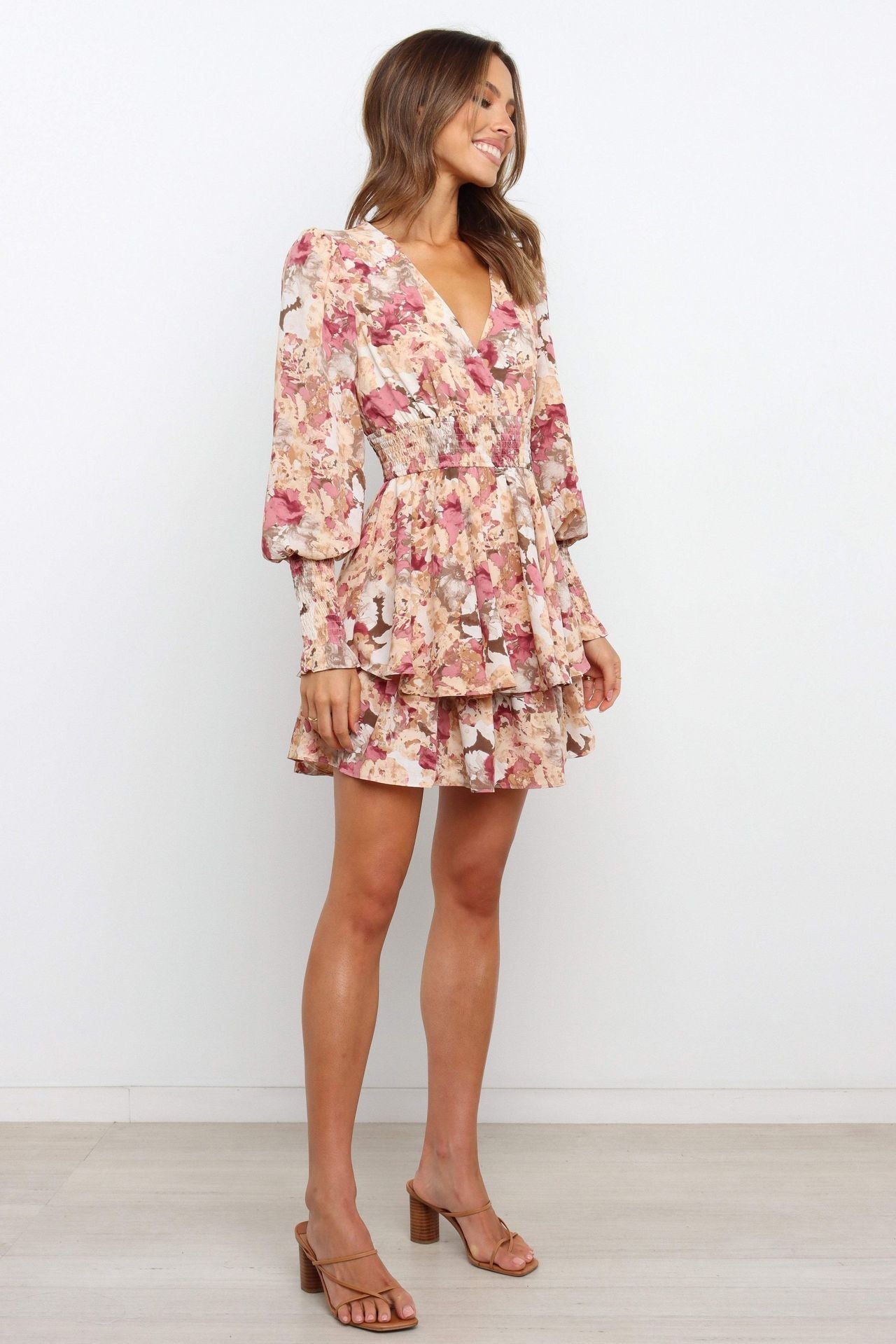 Retro Floral Long Sleeves Mini Dress