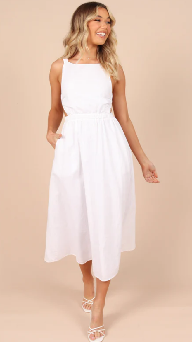 White Cutout Backless Midi Dress