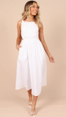 White Cutout Backless Midi Dress