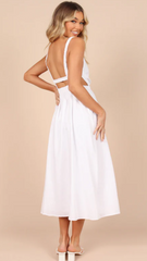White Cutout Backless Midi Dress