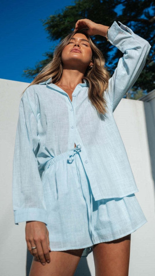Blue Shirt and Shorts Matching Sets