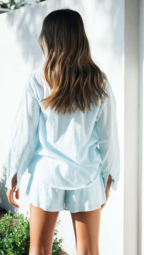 Blue Shirt and Shorts Matching Sets