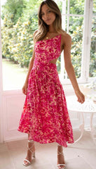 Hot Pink Floral Slip Midi Dress