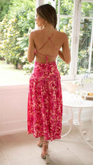 Hot Pink Floral Slip Midi Dress