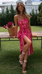 Hot Pink Floral Slip Midi Dress