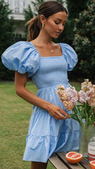 Blue Smocked Mini Dress