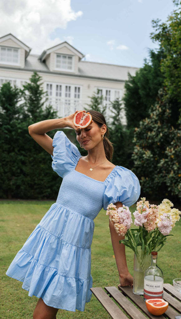 Blue Smocked Mini Dress