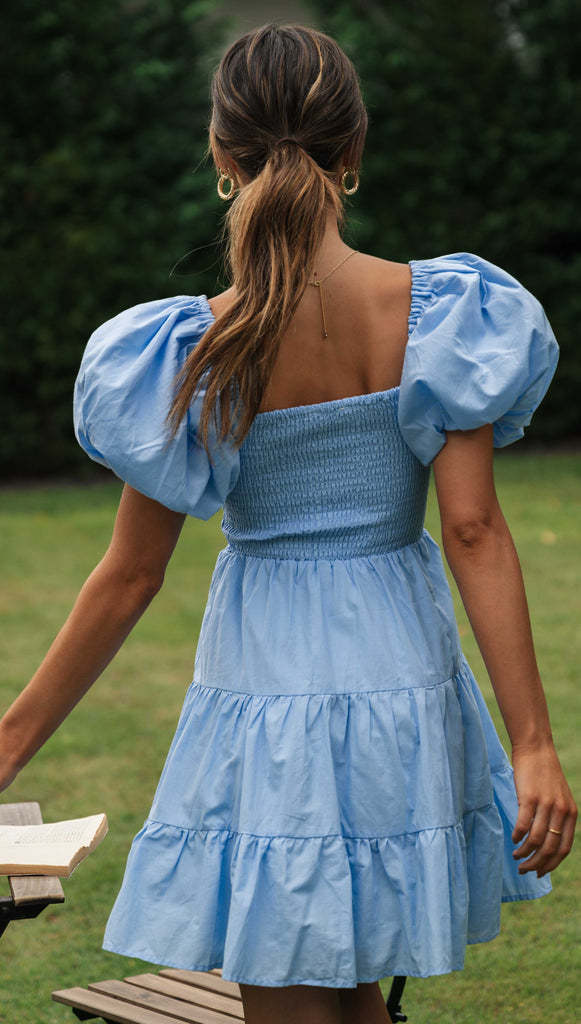 Blue Smocked Mini Dress