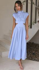 Blue Cutout Waist Midi Dress