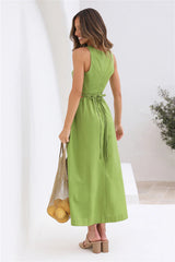 Green Cutout Waist Midi Dress