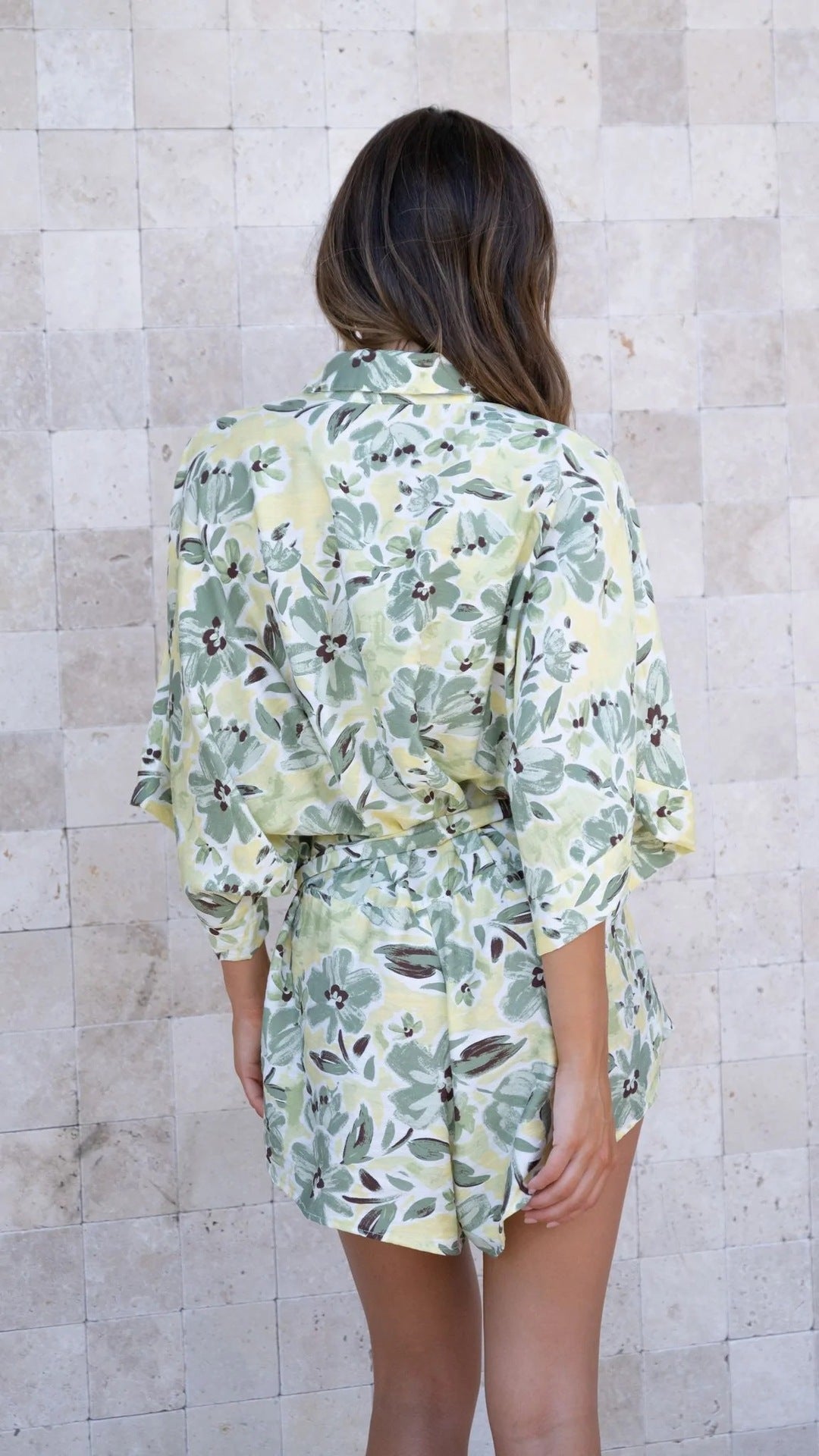 Green Foliage Print Half Sleeves Romper